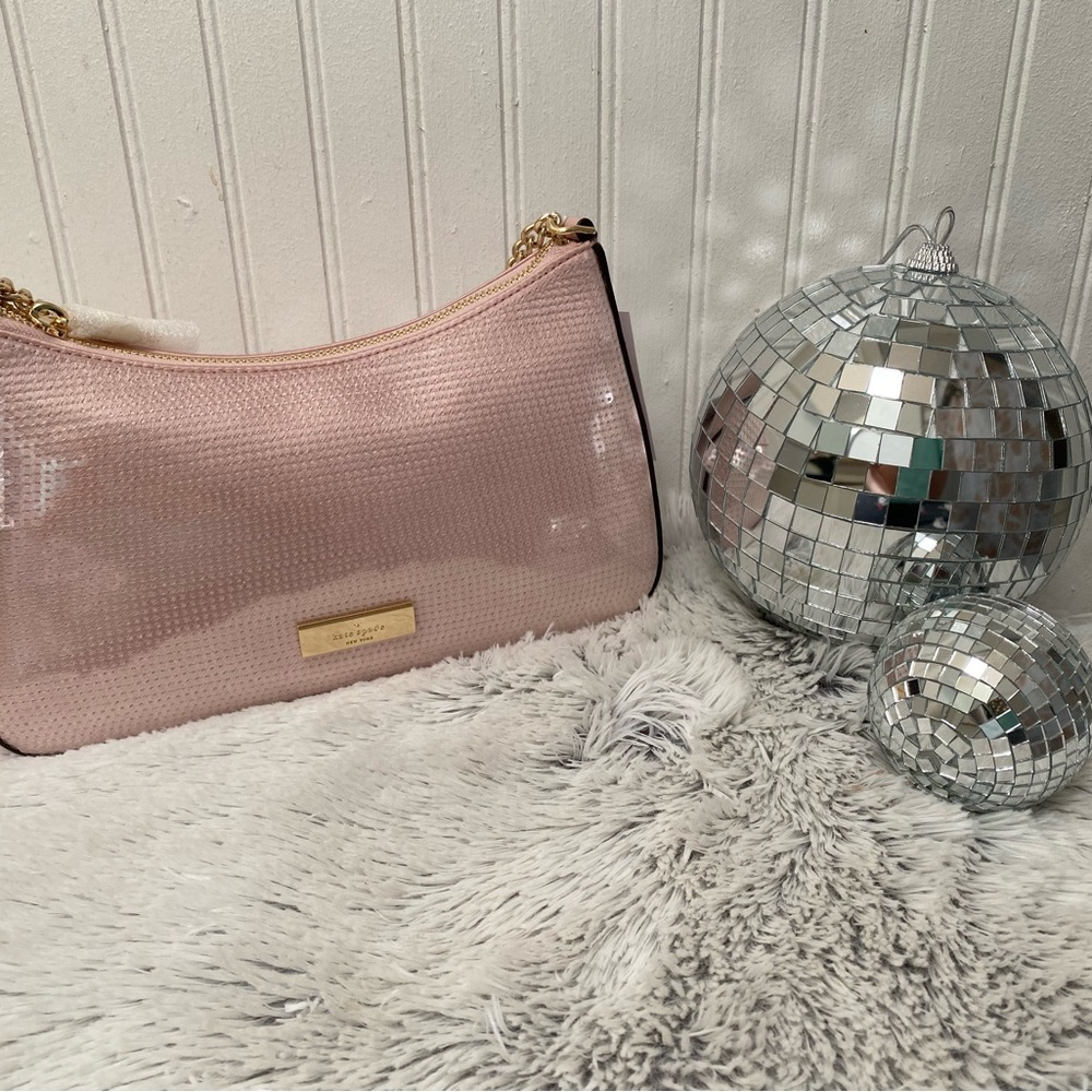 Kate Spade Madison Satin Sequin Convertible Crossbody in Rose Smoke-NWT